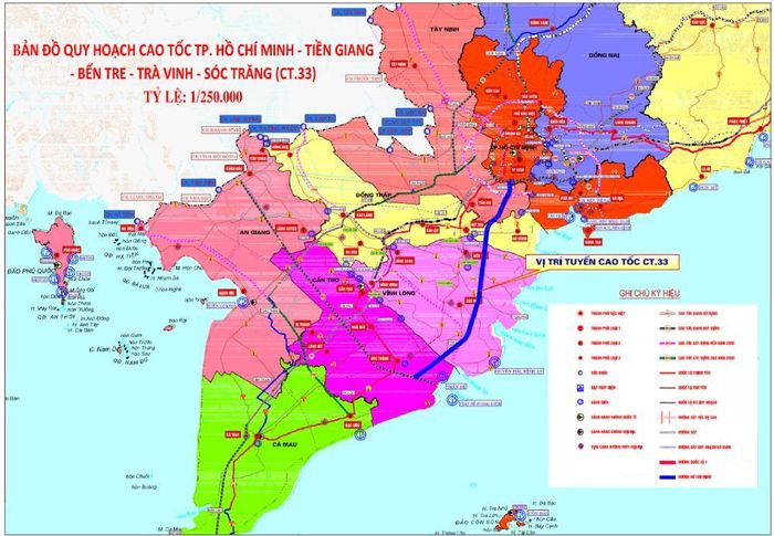 Hướng tuyến dự kiến của cao tốc CT.33 đi qua địa phận nhiều tỉnh thành phía Nam.