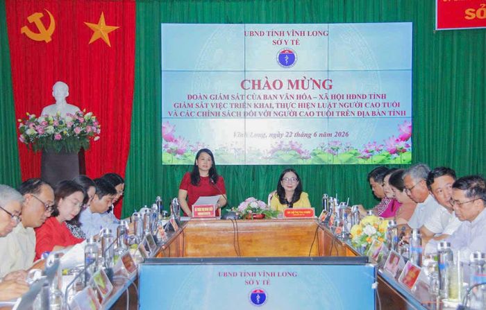 Đoàn giám sát làm việc tại Sở Y tế Vĩnh Long. Ảnh: Thúy Quyên