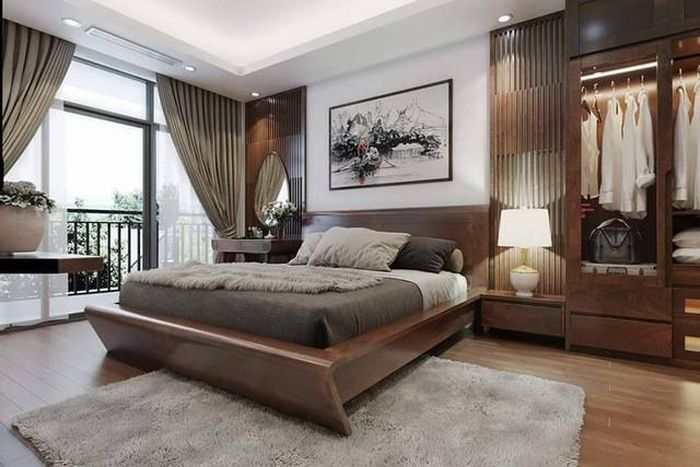 Vị trí tốt nhất nên đặt giường chính là ở giữa phòng nơi có khoảng trống hai bên, đầu giường tựa vào tường tạo sự hài hòa trong không gian và theo phong thủy làm tăng thêm những năng lượng tích cực cho gia chủ.