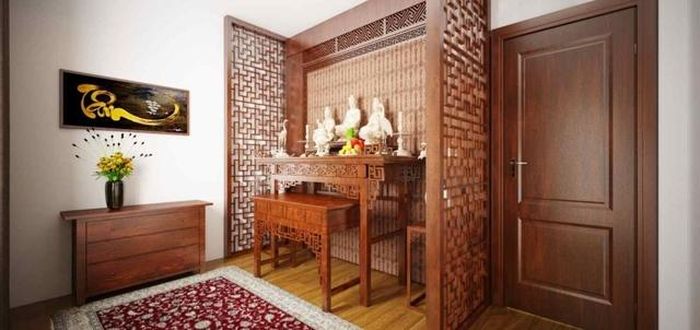 Vách ngăn giữa phòng thờ và nơi nghỉ ngơi sẽ là sự lựa chọn tốt nhất để hóa giải các yếu tố kiêng kỵ phong thủy và mang lại may mắn cho gia chủ.