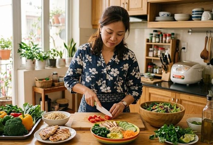 Ưu tiên protein và chất xơ trong mỗi bữa ăn cũng giúp giảm cân bền vững.