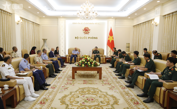 Quang cảnh buổi tiếp tại Trụ sở Bộ Quốc phòng chiều 29-6. 