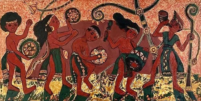Tác phẩm “Rực rỡ Tây Nguyên” (sơn mài, 60 x 120cm, 2026) của Thúy Phượng.