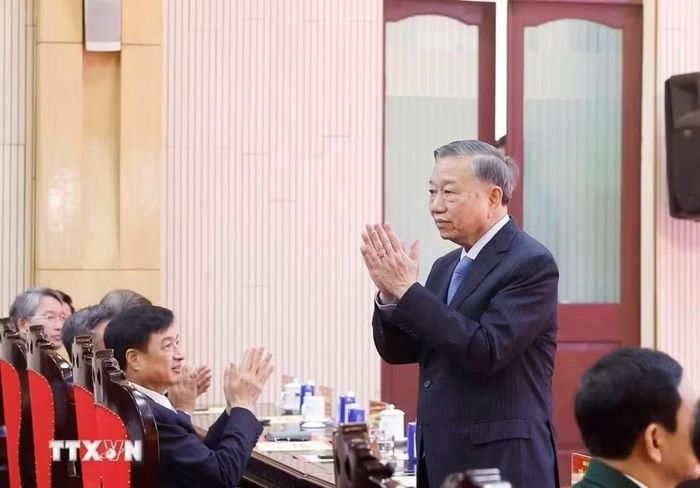 Tổng Bí thư, Chủ tịch nước Tô Lâm, Bí thư Quân ủy Trung ương dự Lễ kỷ niệm 80 năm Ngày truyền thống Bộ đội Pháo binh-Tên lửa. Ảnh: Thống Nhất/ TTXVN