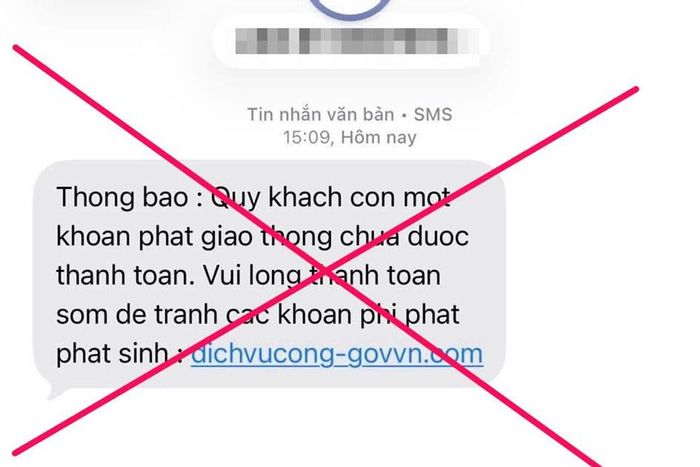Một tin nhắn thông báo vi phạm giao thông giả mạo. Ảnh chụp màn hình