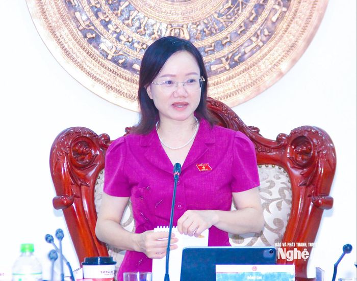 Đồng chí Thái Thị An Chung - Phó Trưởng đoàn chuyên trách Đoàn đại biểu Quốc hội tỉnh phát biểu kết luận. Ảnh: Mai Hoa