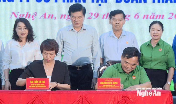 Hội Nông dân tỉnh và Công ty cổ phần Tập đoàn ThaiBinh Seed ký kết biên bản ghi nhớ hợp tác. Ảnh: TN
