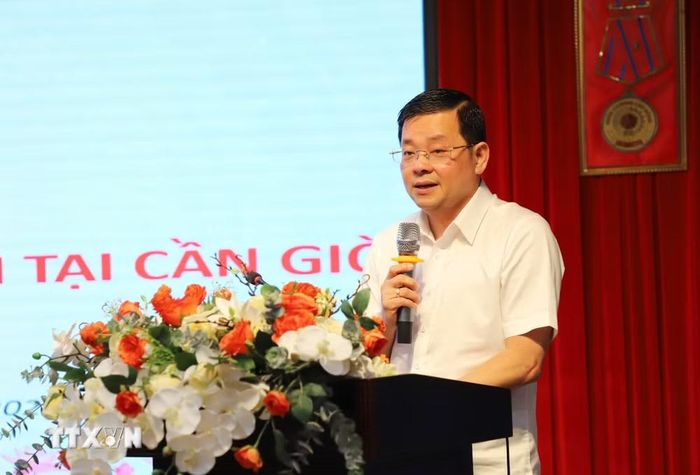 Giám đốc Sở Nông nghiệp và Môi trường Thành phố Hồ Chí Minh Nguyễn Toàn Thắng phát biểu chỉ đạo tại buổi lễ. (Ảnh: Hồng Đạt/TTXVN)