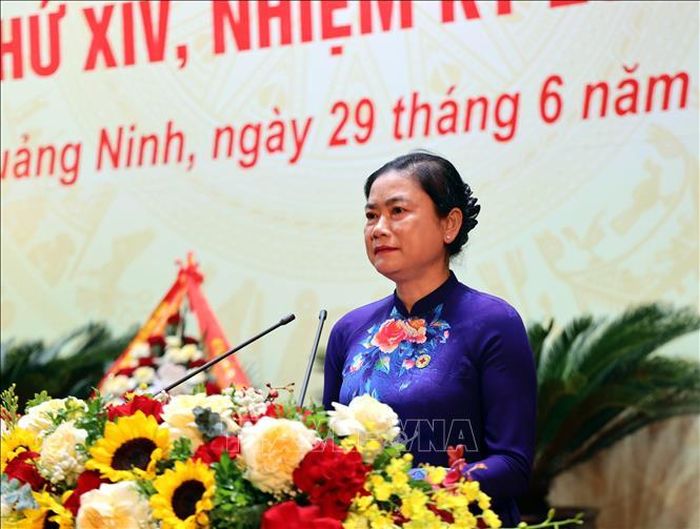 Bà Đỗ Thị Thu Thảo, Chủ tịch Trung ương Hội Chữ thập đỏ Việt Nam phát biểu tại Đại hội.