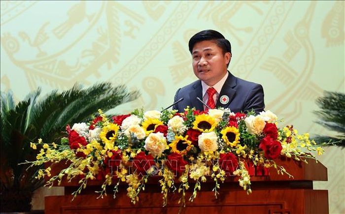 Ông Lý Văn Thành, Chủ tịch Hội Chữ thập đỏ tỉnh Quảng Ninh khóa XIV, nhiệm kỳ 2026 - 2031 phát biểu tại Đại hội.