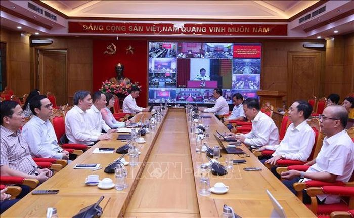 Điểm cầu trực tuyến của Đảng ủy các cơ quan Đảng Trung ương. Ảnh: Văn Điệp/TTXVN