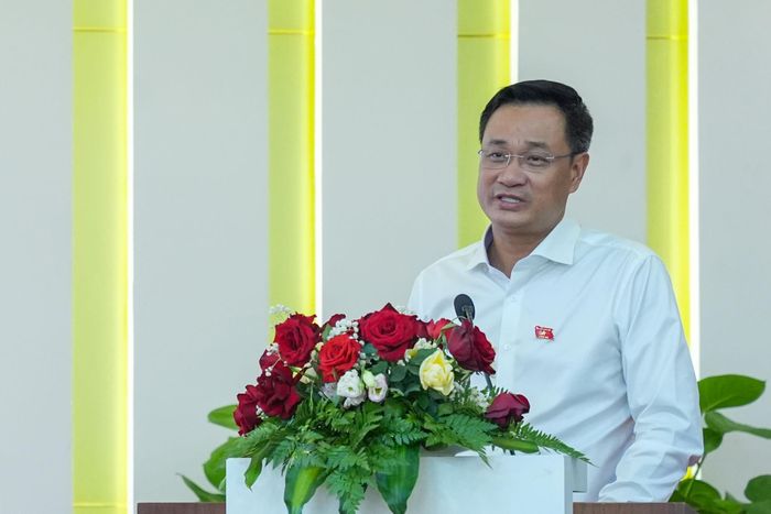 Bí thư Thành ủy Lê Ngọc Quang phát biểu chào mừng tại hội nghị. Ảnh: T.CÔNG