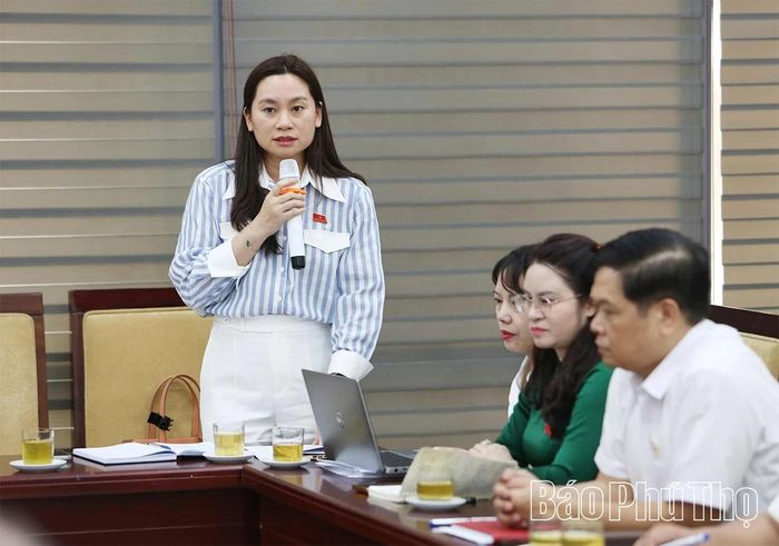 Đại biểu Nguyễn Thị Việt Nga (Tổ đại biểu số 14) đóng góp vào Dự thảo Nghị quyết quy định về mức phụ cấp đối với người hoạt động không chuyên trách ở thôn, tổ dân phố.
