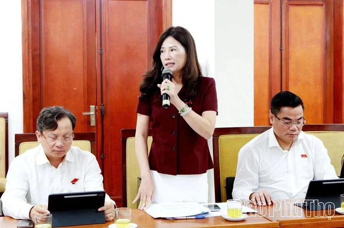Đại biểu Nguyễn Kim Chi (Tổ đại biểu số 3) kiến nghị tỉnh cần quyết liệt tháo gỡ khó khăn về GPMB để đẩy nhanh tiến độ dự án.