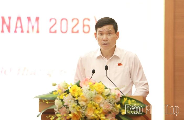 Trưởng Ban Pháp chế Đinh Đức Lân trình bày Báo cáo kết quả thẩm tra các báo cáo, dự thảo nghị quyết trình tại Kỳ họp.