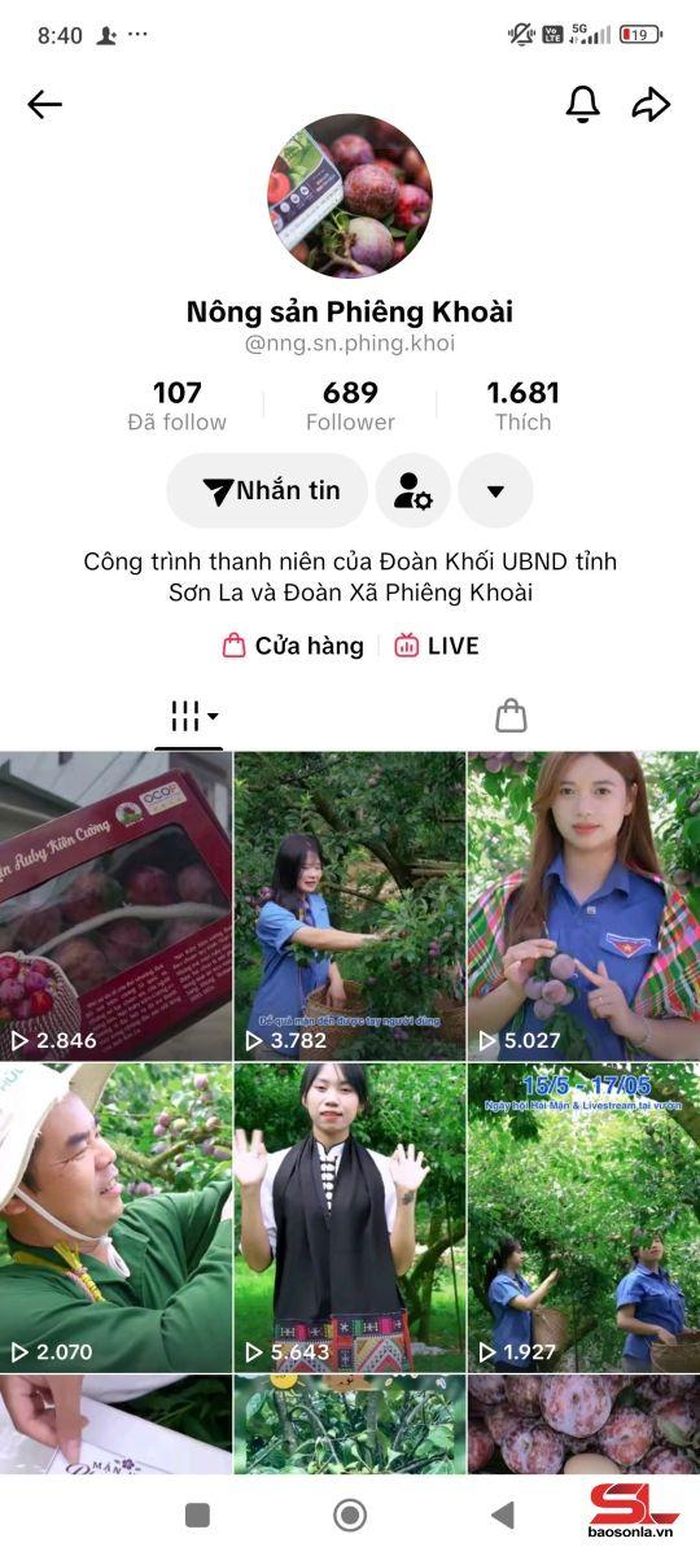 Kênh TikTok "Nông sản Phiêng Khoài".