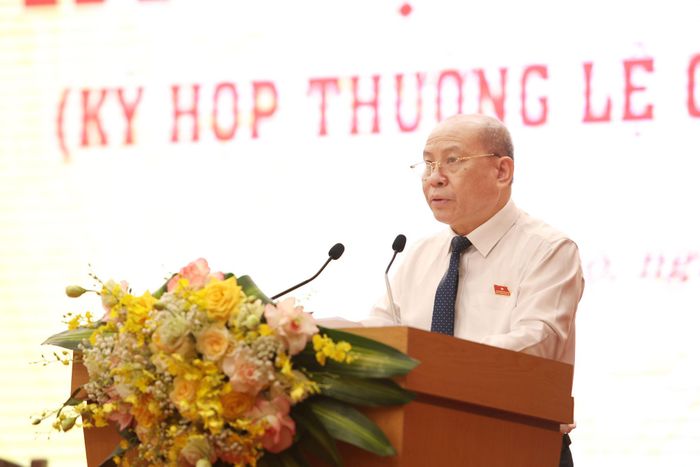 Phó Bí thư Tỉnh ủy, Chủ tịch HĐND tỉnh Bùi Đức Hinh phát biểu khai mạc. Ảnh: Đức Anh