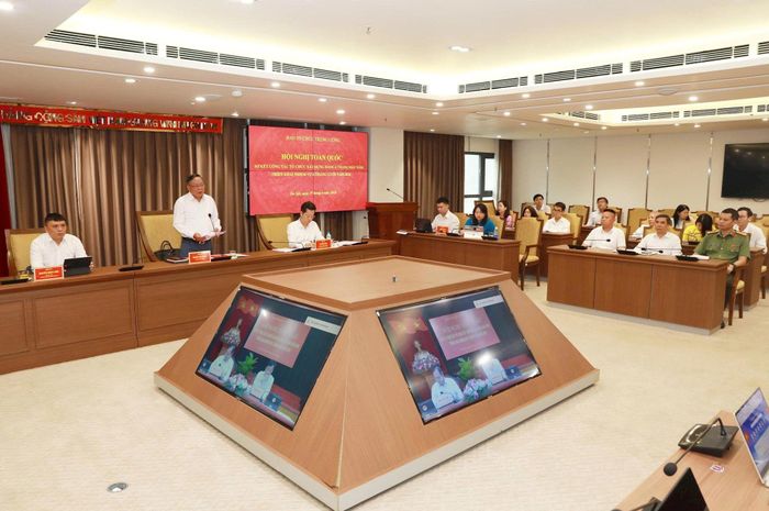Quang cảnh hội nghị tại điểm cầu Thành ủy Hà Nội. Ảnh: Thanh Hải