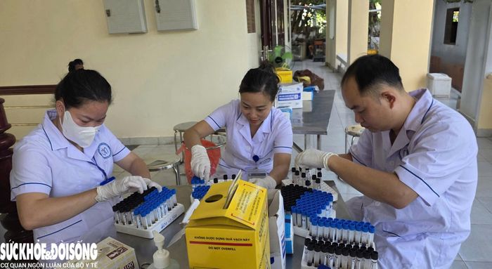Sau khi hoàn tất lấy mẫu, Kíp xét nghiệm của Bệnh viện Nội tiết Trung ương cẩn thận xếp đóng các ống mẫu vào ngăn, thùng dụng cụ y tế mang về tàu 561 để chạy máy.