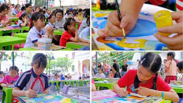  Những khoảnh khắc tập trung cao độ của các họa sĩ nhí trong hội thi vẽ tranh “Nhành cọ non”. Ảnh: Lễ hội Thiếu nhi Kids Fest. 