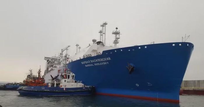 Tàu Marshal Vasilevsky dài gần 290 mét, có lượng giãn nước 118.000 tấn, thuộc sở hữu của tập đoàn Gazprom.