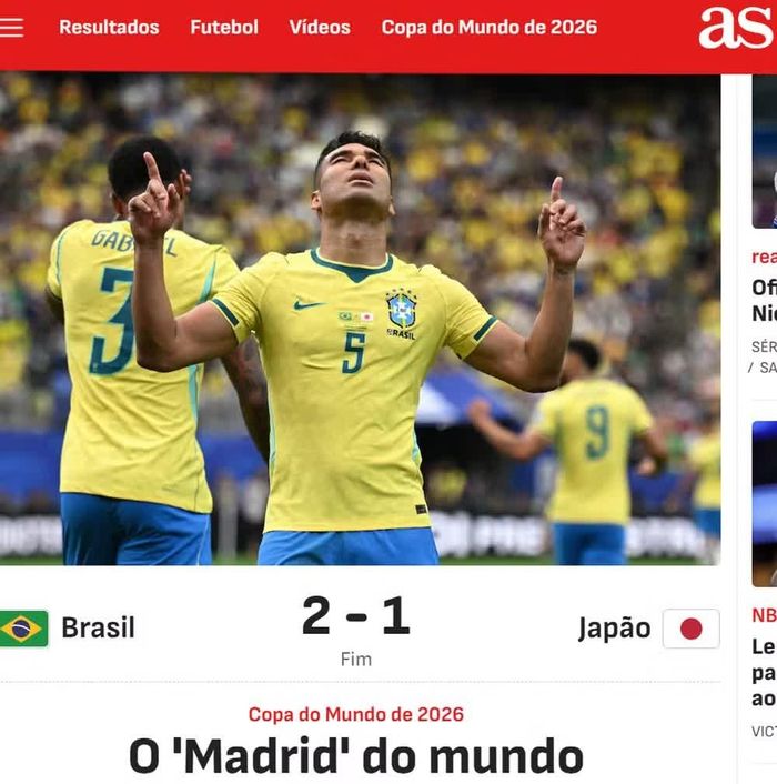  Một tờ báo khác của Tây Ban Nha là AS ca ngợi bàn thắng của cựu cầu thủ Real Madrid, Casemiro. Dù vậy, đây được xem là màn chuộc lỗi của Casemiro khi anh mắc lỗi trong bàn mở tỷ số của Nhật Bản. 