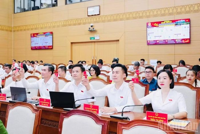 Các đại biểu biểu quyết thông qua các nghị quyết tại kỳ họp.