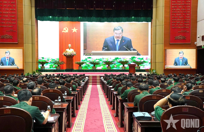 Các đại biểu dự hội nghị tại điểm cầu Quân ủy Trung ương.