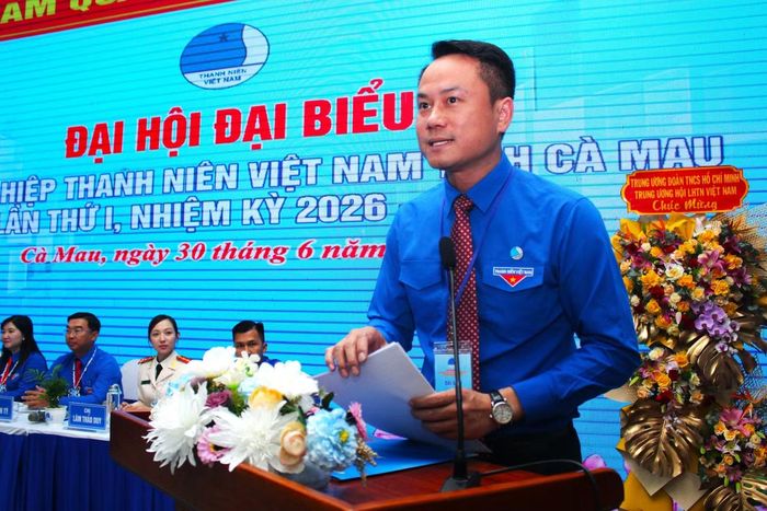 Anh Nguyễn Kim Quy – Bí thư Trung ương Đoàn, Phó Chủ tịch Thường trực Trung ương Hội LHTN Việt Nam phát biểu chỉ đạo tại Đại hội.