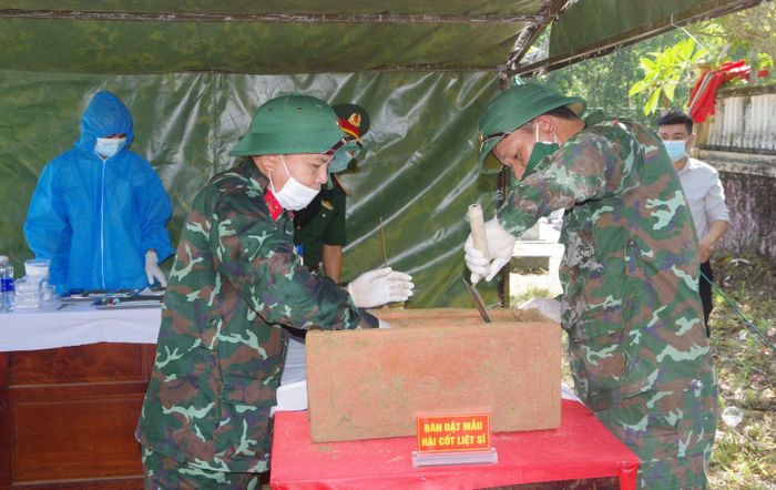 Khu vực lấy mẫu sinh phẩm hài cốt liệt sĩ. Ảnh: Tiến Thành
