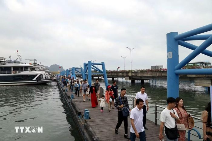 Du khách xuống cảng tàu đi tham quan Vịnh Hạ Long. (Ảnh: Đức Hiếu/TTXVN)