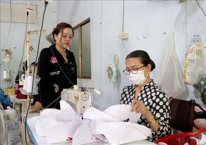 Mô hình may gia công của chị Phan Thị Trúc Phương (xã Tân Thành Bình, tỉnh Vĩnh Long) đã góp phần tạo việc làm ổn định cho nhiều phụ nữ ở địa phương.