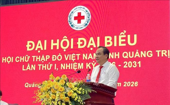 Ông Vũ Thanh Lưu, Phó Chủ tịch Trung ương Hội Chữ thập đỏ Việt Nam, phát biểu tại Đại hội.