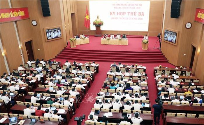 Quang cảnh Kỳ họp thứ Ba, HĐND tỉnh Phú Thọ khóa XX, nhiệm kỳ 2026-2031, sáng 29/6. Ảnh: Tạ Toàn/TTXVN