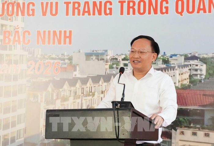 Phó Chủ tịch UBND tỉnh Bắc Ninh Phạm Văn Thịnh phát biểu tại lễ khởi công. Ảnh: Đồng Thúy - TTXVN 