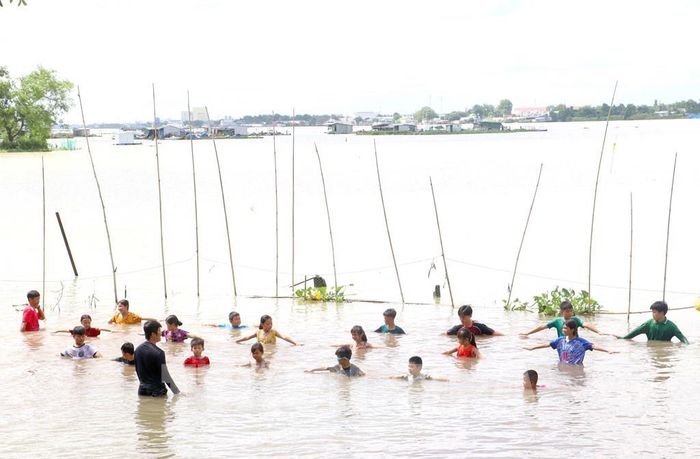 Lớp học bơi vùng sông nước xã An Bình, tỉnh Vĩnh Long. Ảnh: Lê Thúy Hằng – TTXVN 