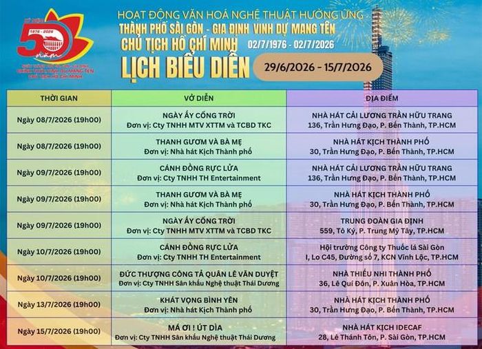 Lịch biểu diễn các vở kịch nói nhân dịp kỷ niệm. Ảnh: BTC