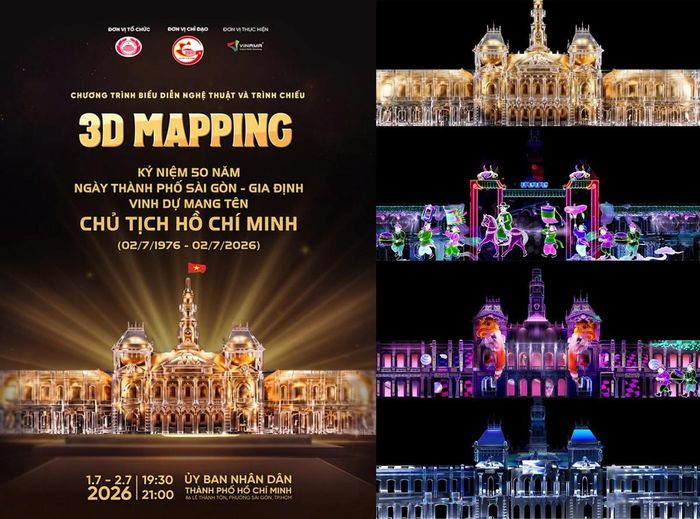 Trong hai tối 1 và 2/7, chương trình 3D Mapping sẽ thắp sáng mặt tiền trụ sở UBND TPHCM (86 Lê Thánh Tôn, phường Sài Gòn) từ 19h30 đến 21h.