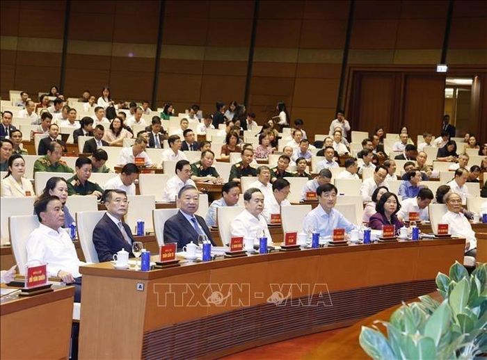 Tổng Bí thư, Chủ tịch nước Tô Lâm cùng đoàn đại biểu lãnh đạo cấp cao của Đảng, Chính phủ tham dự Hội nghị. Ảnh: TTXVN.