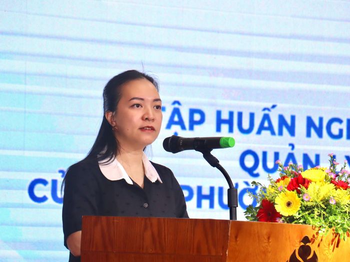 Phó Giám đốc Sở Văn hóa, Thể thao và Du lịch Nguyễn Thị Hoài An phát biểu khai mạc hội nghị tập huấn. Ảnh: QUỐC TUẤN