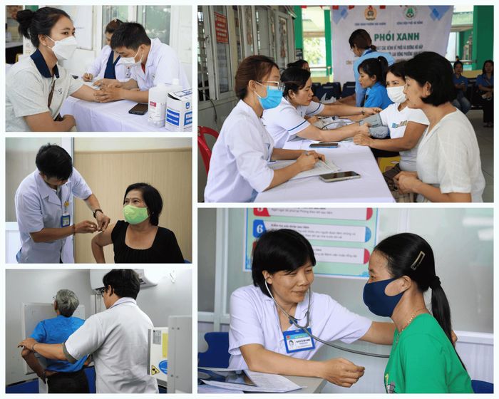 Đoàn viên công đoàn phường Hòa Khánh được khám bệnh phổi và đường hô hấp. Ảnh: TRÂM ANH