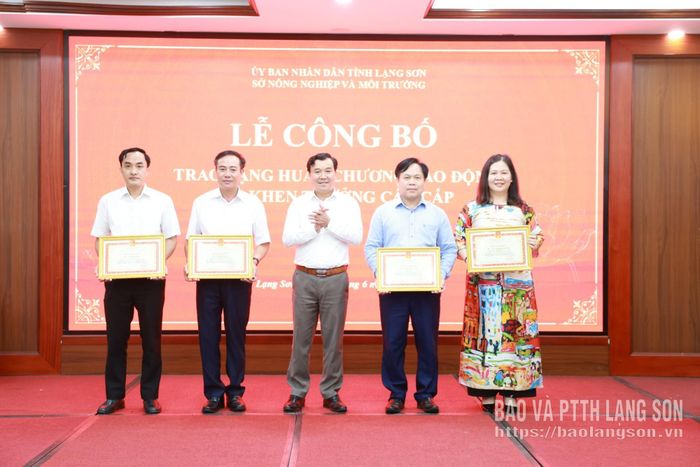 Đồng chí Giám đốc Sở NN&amp;MT trao bằng khen của Bộ trưởng Bộ NN&amp;MT cho các cá nhân