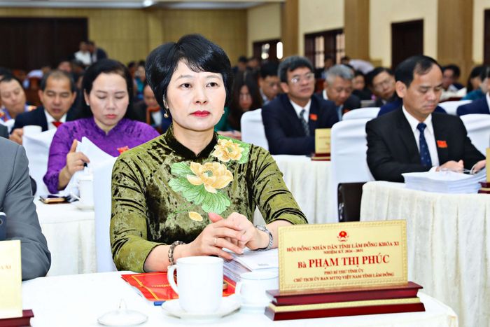 Đồng chí Phạm Thị Phúc, Phó Bí thư Tỉnh ủy, Chủ tịch Ủy ban MTTQ Việt Nam tỉnh dự phiên khai mạc kỳ họp