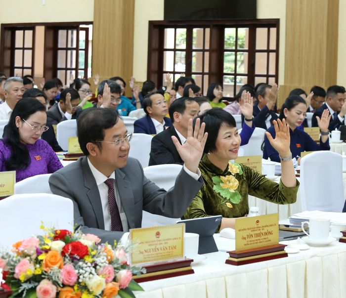 Các đại biểu biểu quyết thông qua các dự thảo nghị quyết trình tại phiên họp chiều 30/6