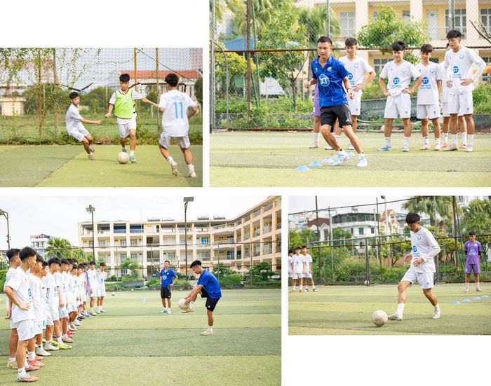 Các cầu thủ trẻ thể hiện quyết tâm trong buổi tập.