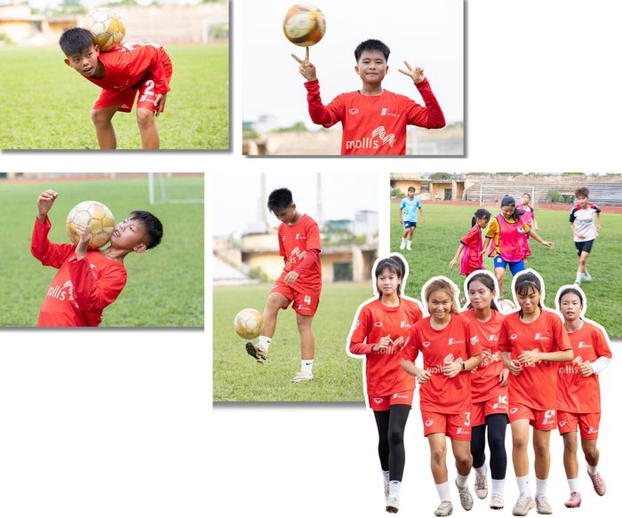 Các cầu thủ nữ thể hiện kỹ năng với trái bóng và nỗ lực trong các bài tập chạy bền để tích lũy nền tảng thể lực.