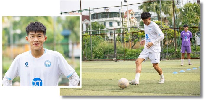Cầu thủ Nguyễn Lê Dũng (đội U15 nam, quê Bắc Ninh) dù mới 15 tuổi đã sở hữu chiều cao 1m78.