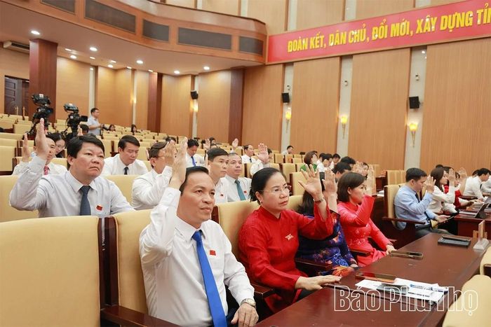 Các đại biểu HĐND tỉnh biểu quyết thông qua các nghị quyết chuyên đề.