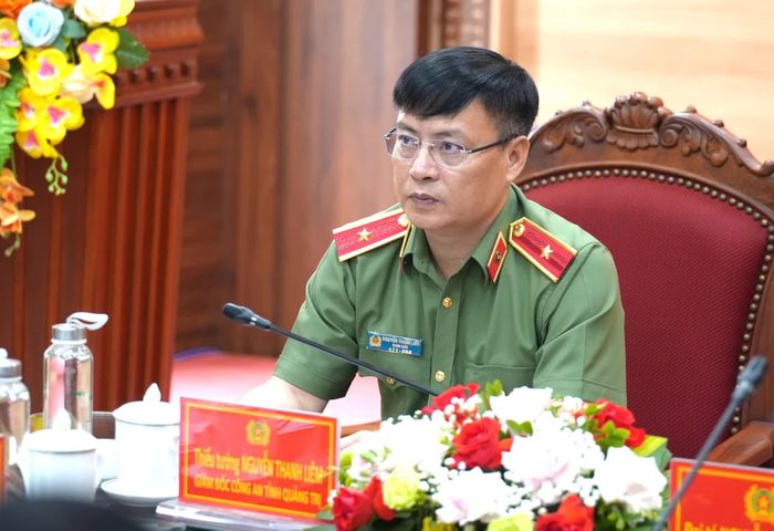 Đồng chí Thiếu tướng Nguyễn Thanh Liêm, Giám đốc Công an tỉnh Quảng Trị (đơn vị Cụm phó Cụm thi đua) chủ trì hội nghị - Ảnh: T.Đ