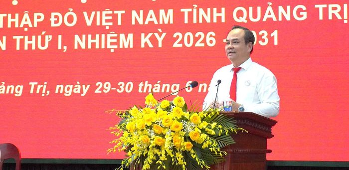 Đồng chí Vũ Thanh Lưu, Phó Chủ tịch Trung ương Hội Chữ thập đỏ Việt Nam phát biểu chỉ đạo tại đại hội - Ảnh: C.H